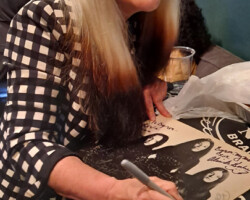 The lovely and talented Brie Howard Darling mugging for the camera while she signed my album cover. I actually knew of Brie from her role in the 1982 sci-fi flick "Android" which was on heavy rotation on HBO back in the early '80s.